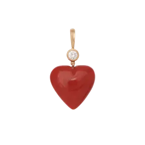 Coral Heart Charm with Diamonds