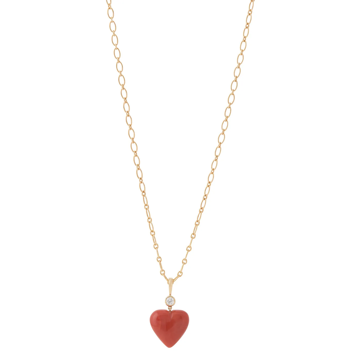 Coral Heart Charm with Diamonds