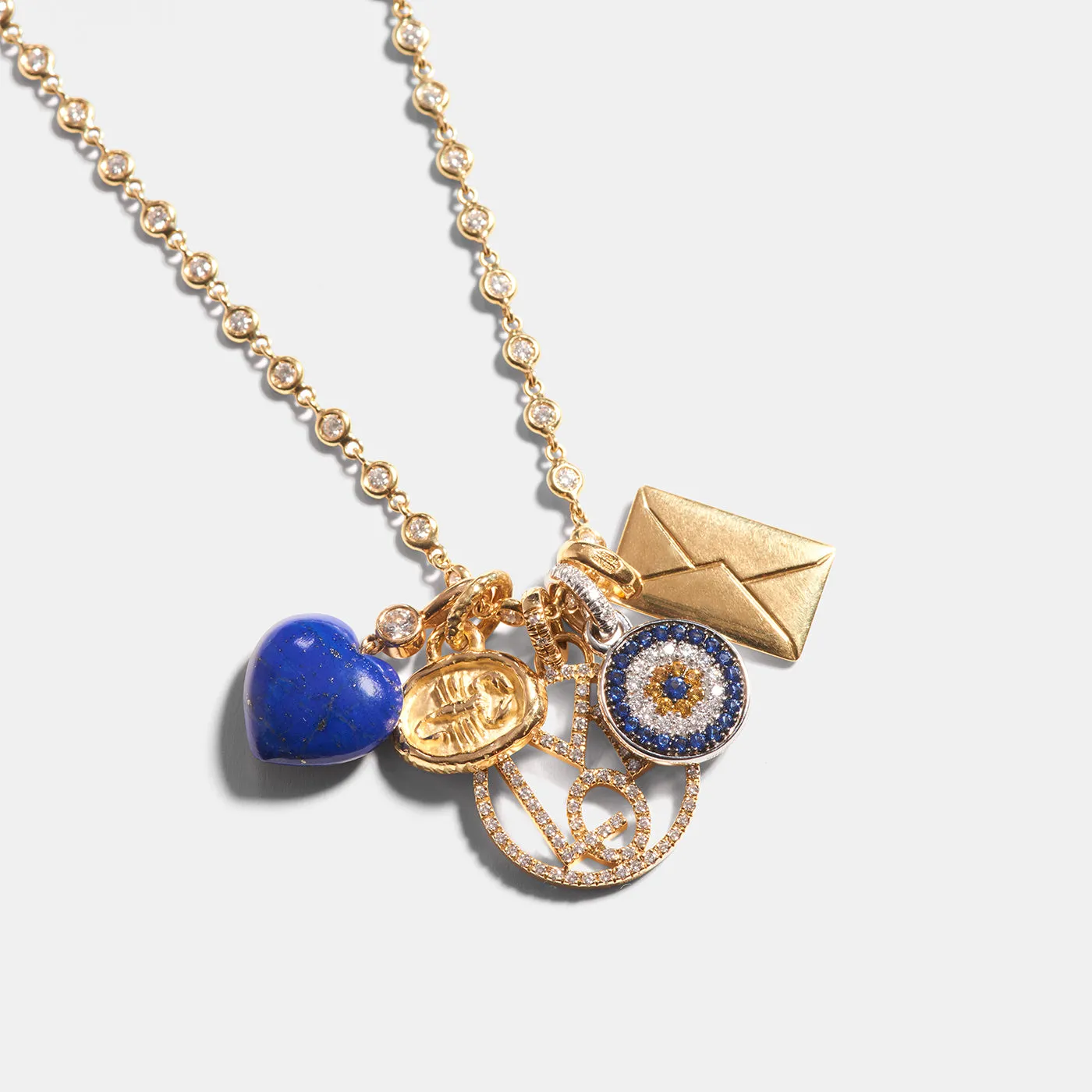 Coral Heart Charm with Diamonds