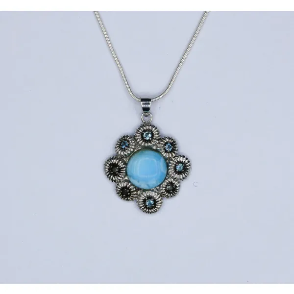 Coral Shaped Larimar Pendant with 8 Blue Topaz Stones - Only One Piece Created