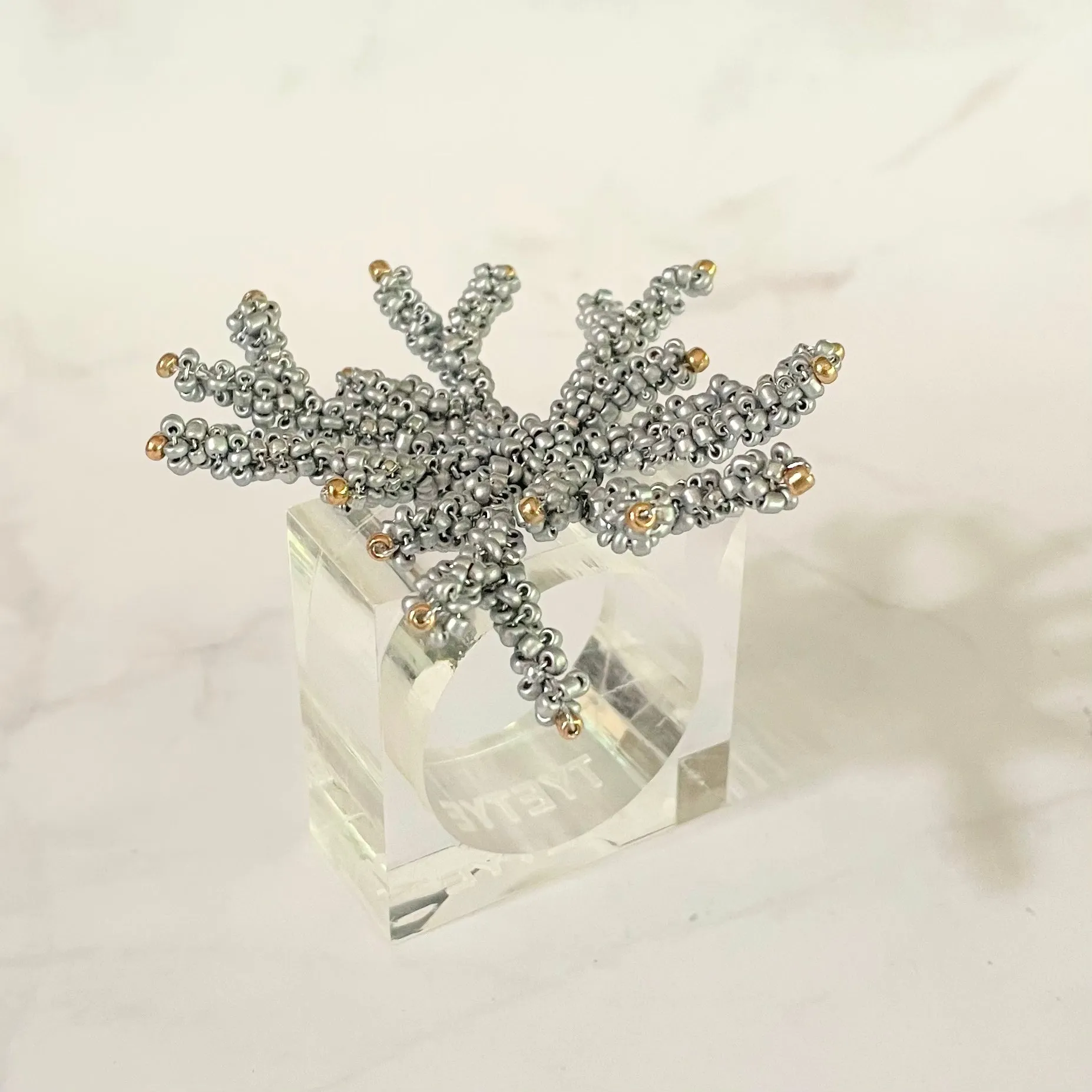 Coral Silver Beaded Napkin Rings (set of 4)