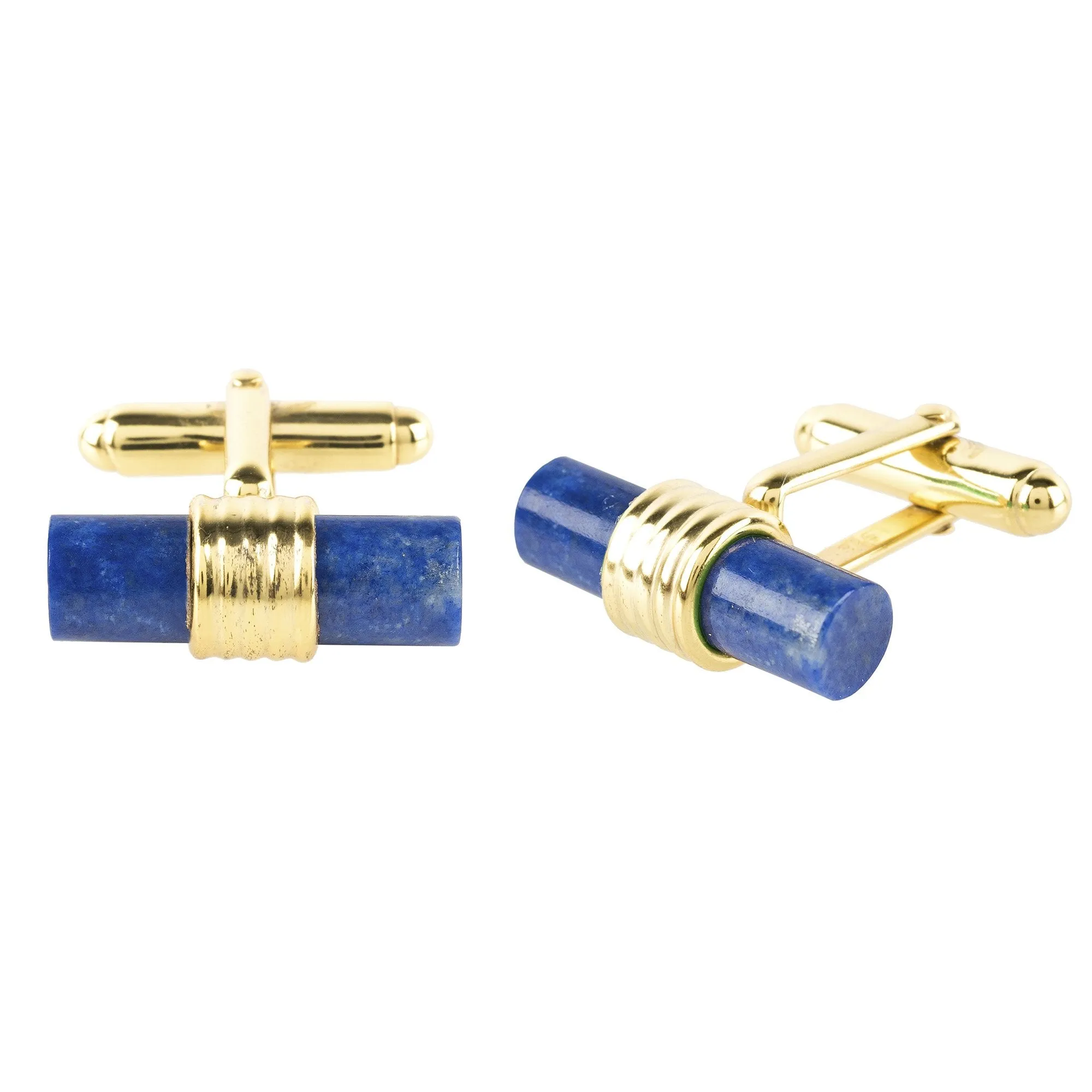 Cylindrical Cufflink Gold Blue Lapis Lazuli