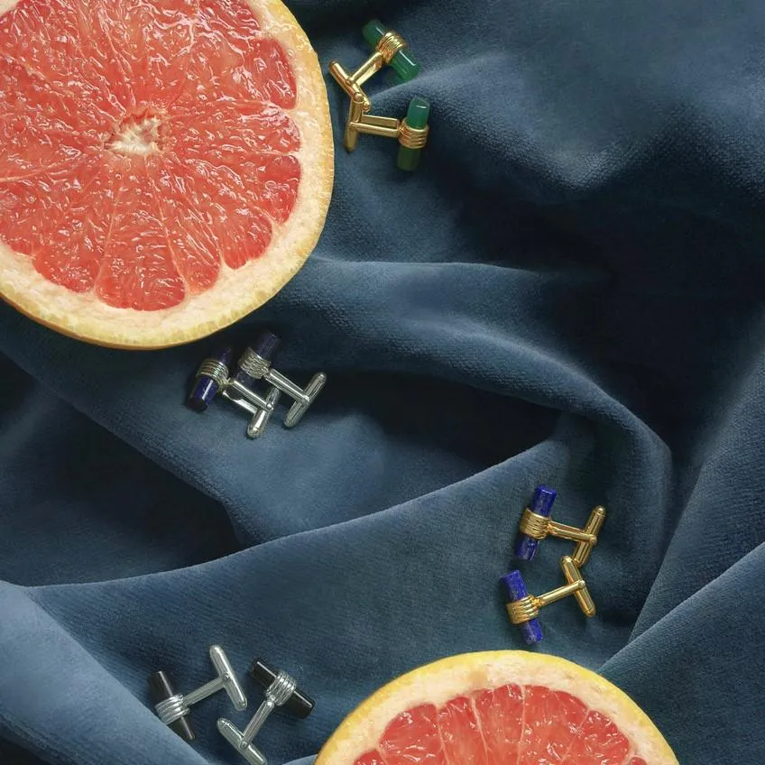 Cylindrical Cufflink Gold Blue Lapis Lazuli