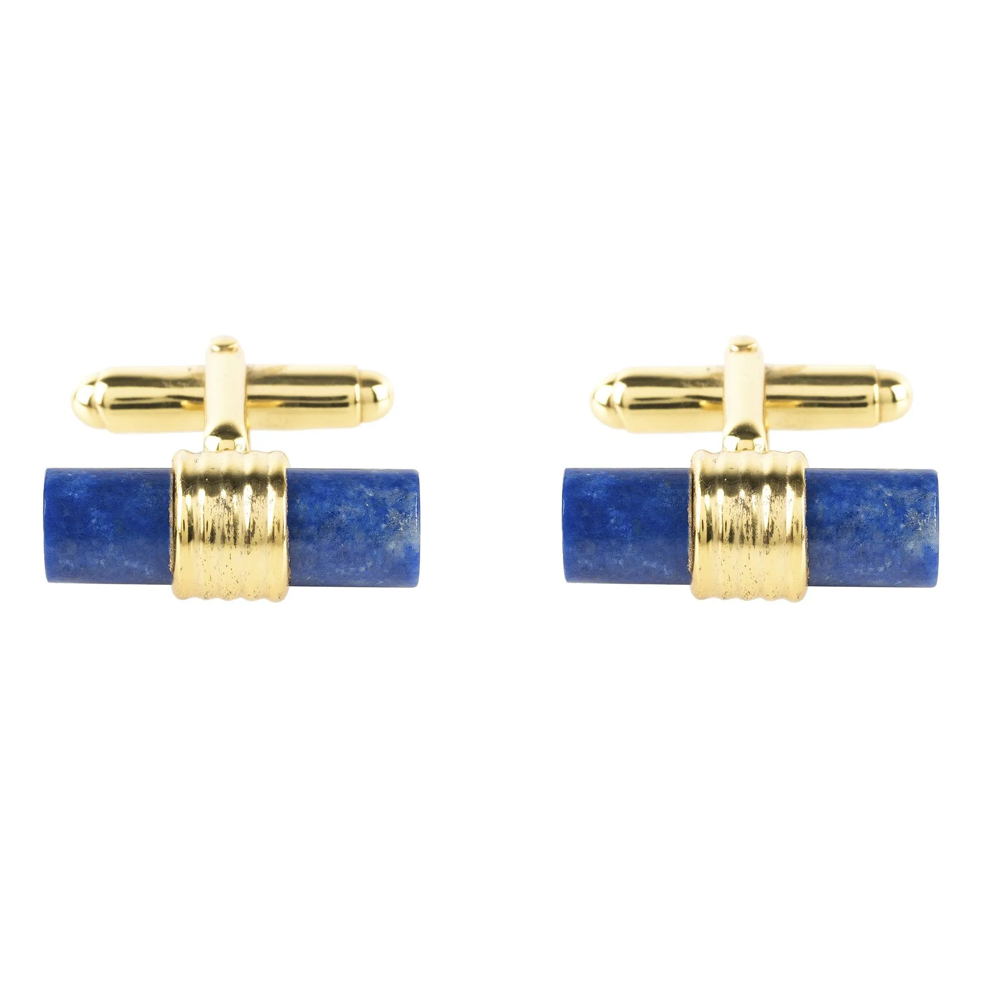 Cylindrical Cufflink Gold Blue Lapis Lazuli