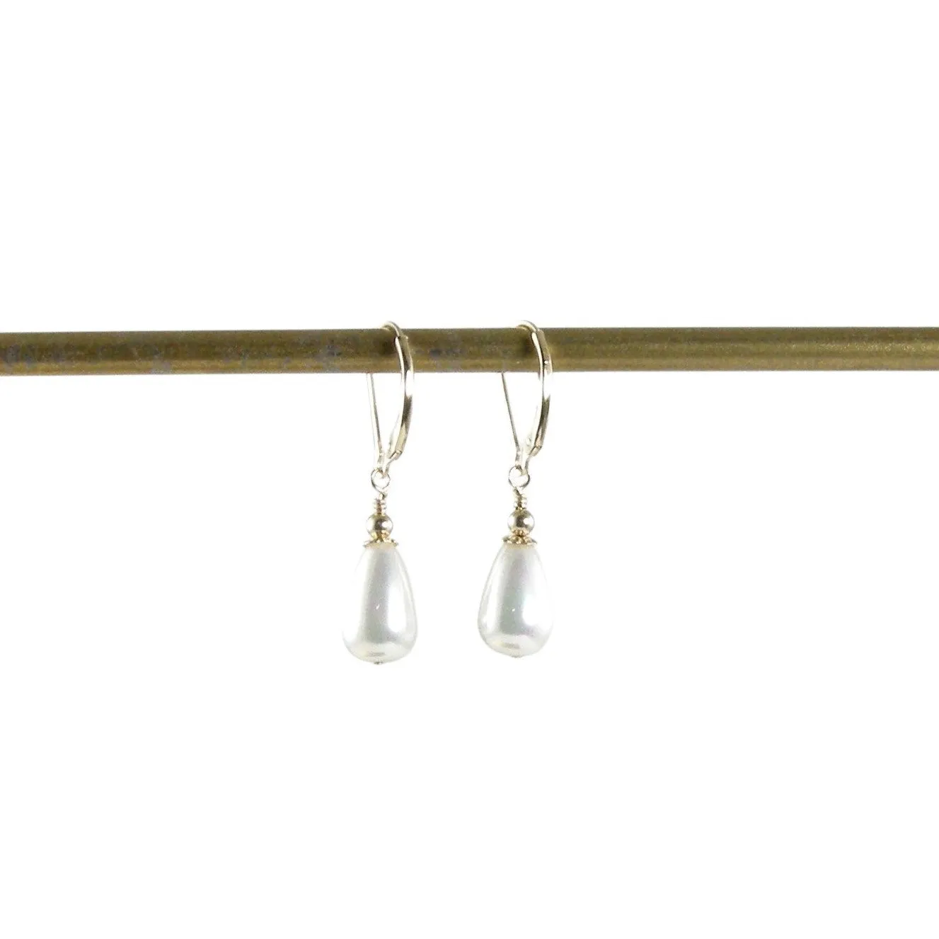 Dainty Teardrop Pearl Earrings, Gold | Silver Teardrop Pearl Earrings | Jewelry By Tali