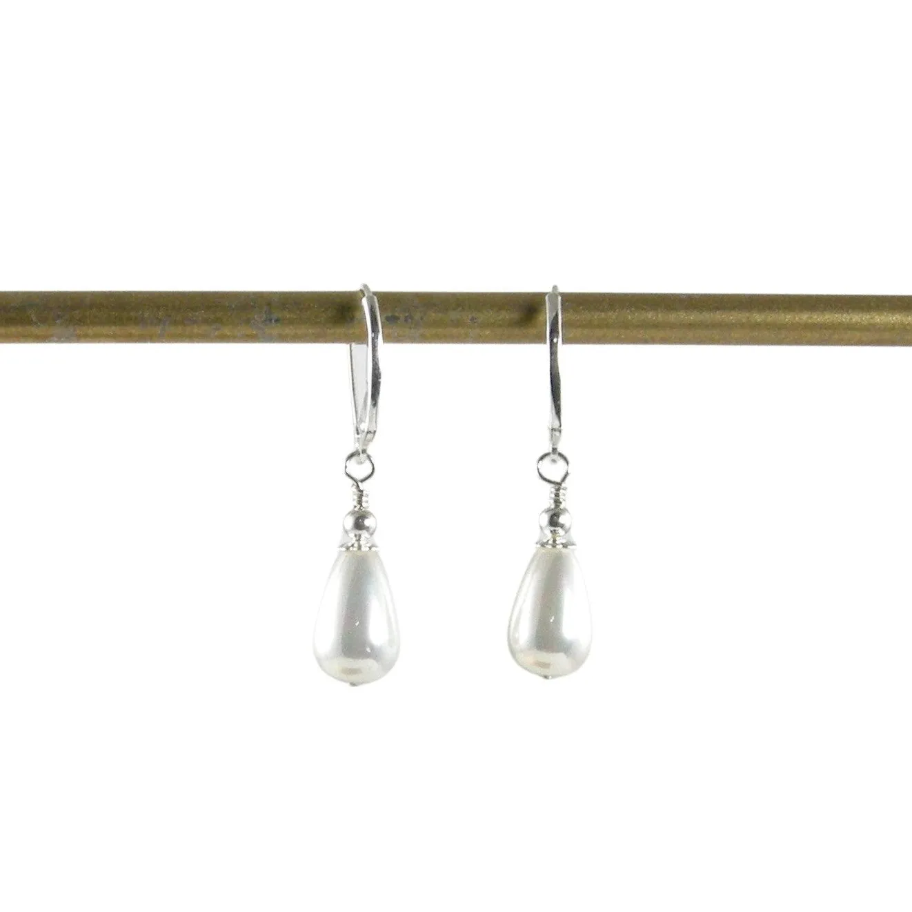 Dainty Teardrop Pearl Earrings, Gold | Silver Teardrop Pearl Earrings | Jewelry By Tali
