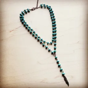 Double Lariat Turquoise Necklace w/ Copper Feather