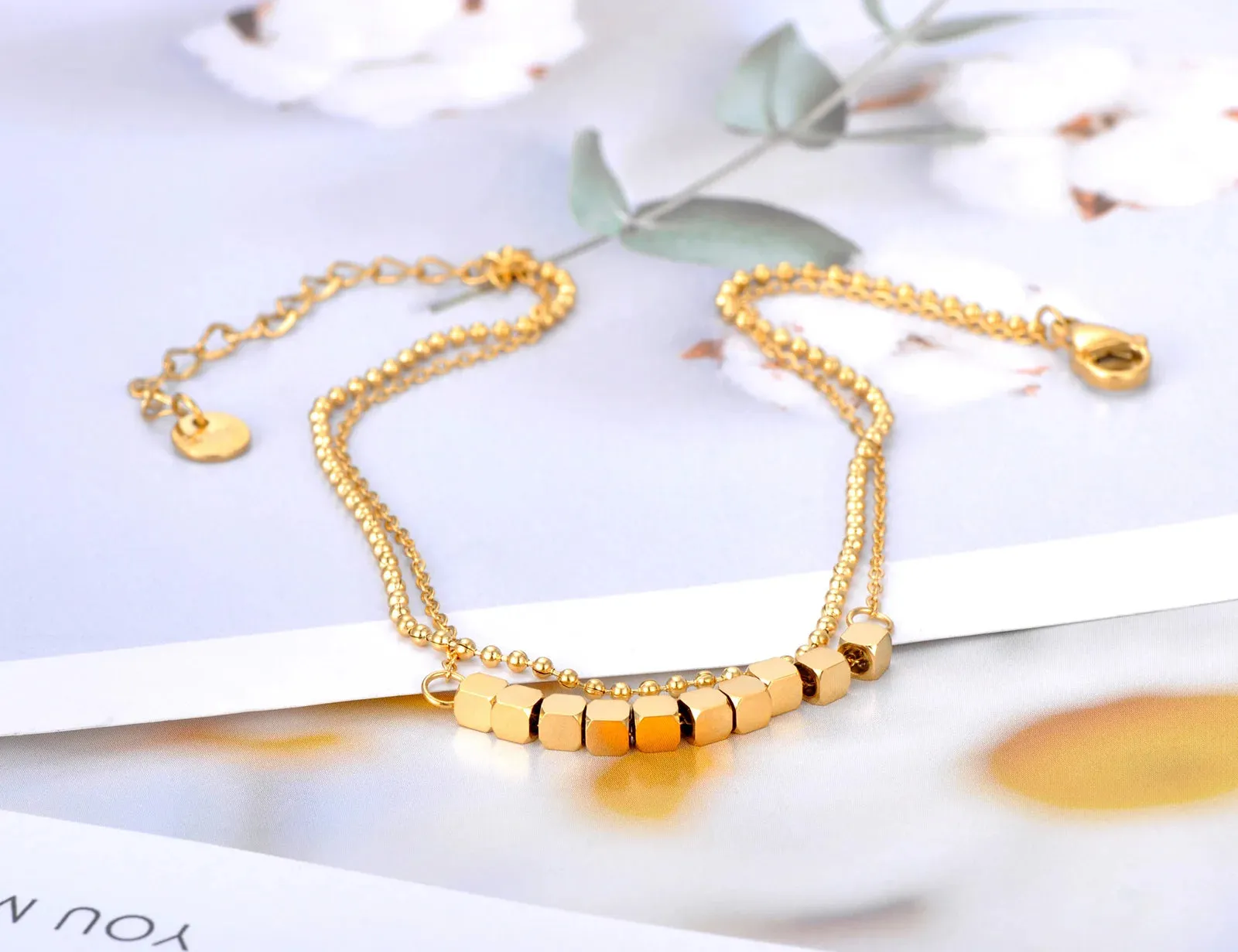 Double Layer Geometric Square Charm Anklets For Women