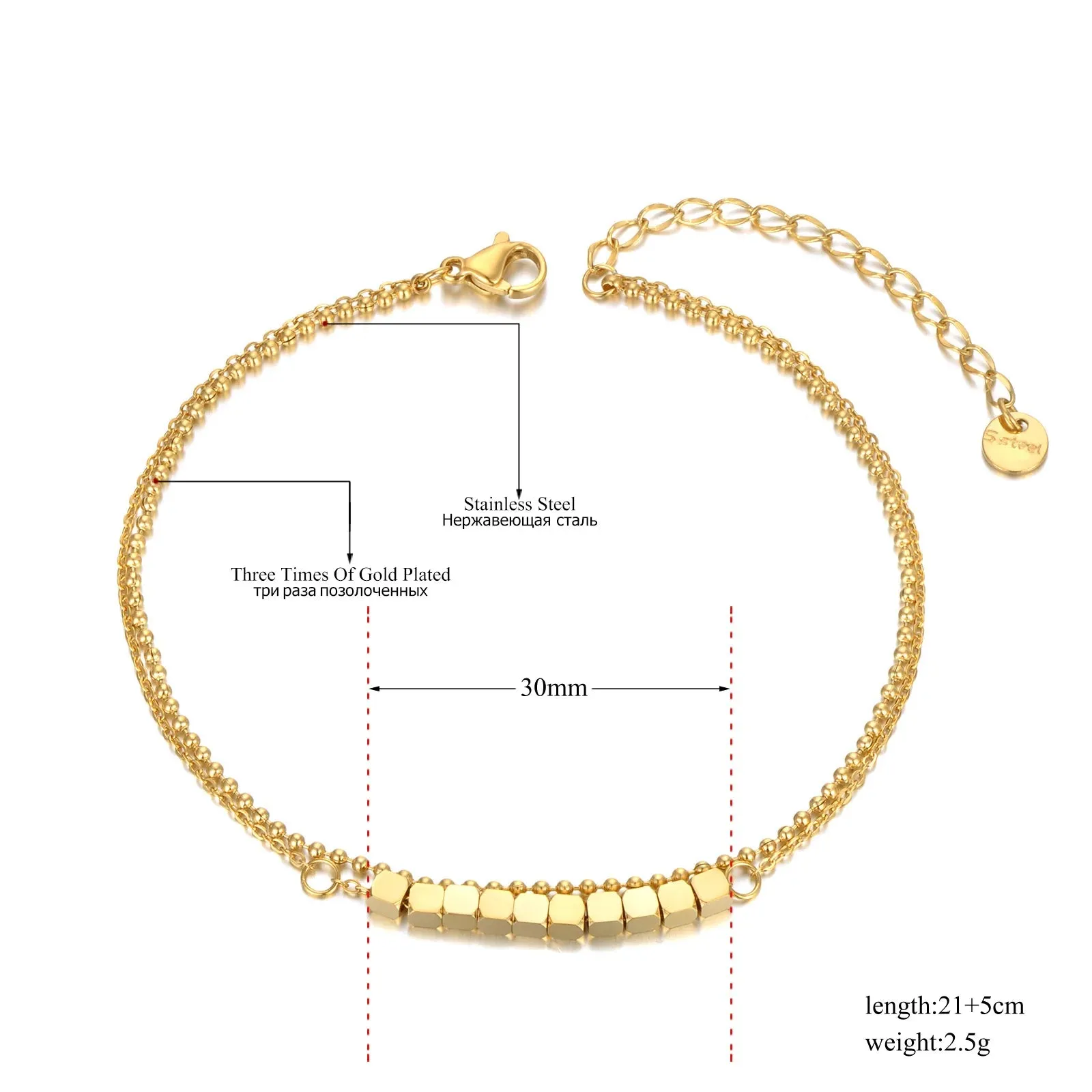 Double Layer Geometric Square Charm Anklets For Women