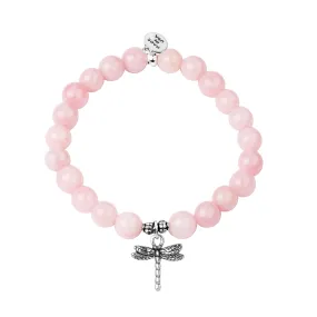 Dragonfly | Stone Beaded Charm Bracelet | Rose Quartz