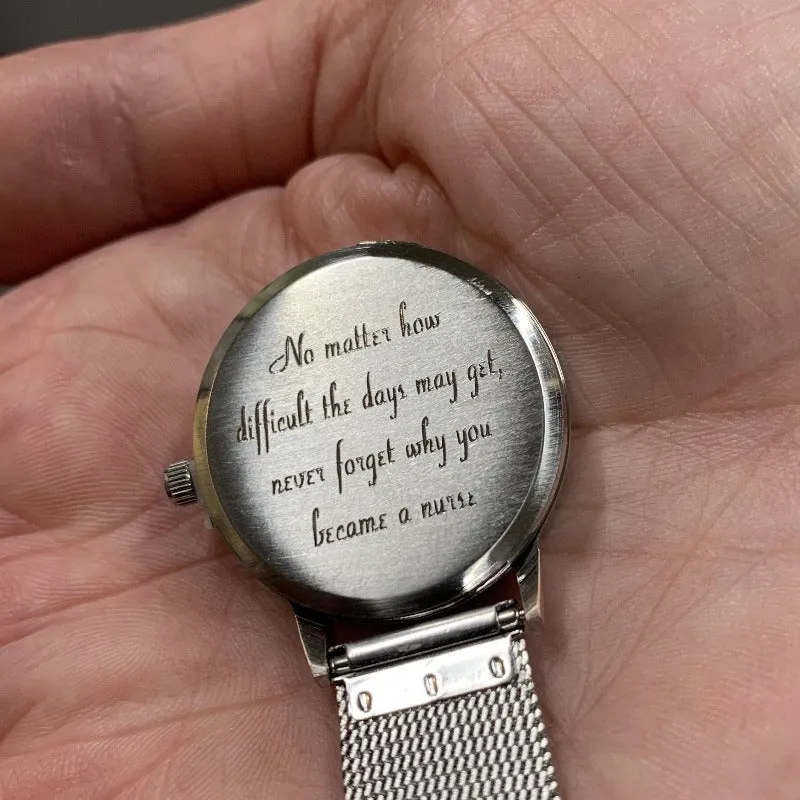 Easy Read Engraved Pink Nurse Fob Watch Chrome R1101.15