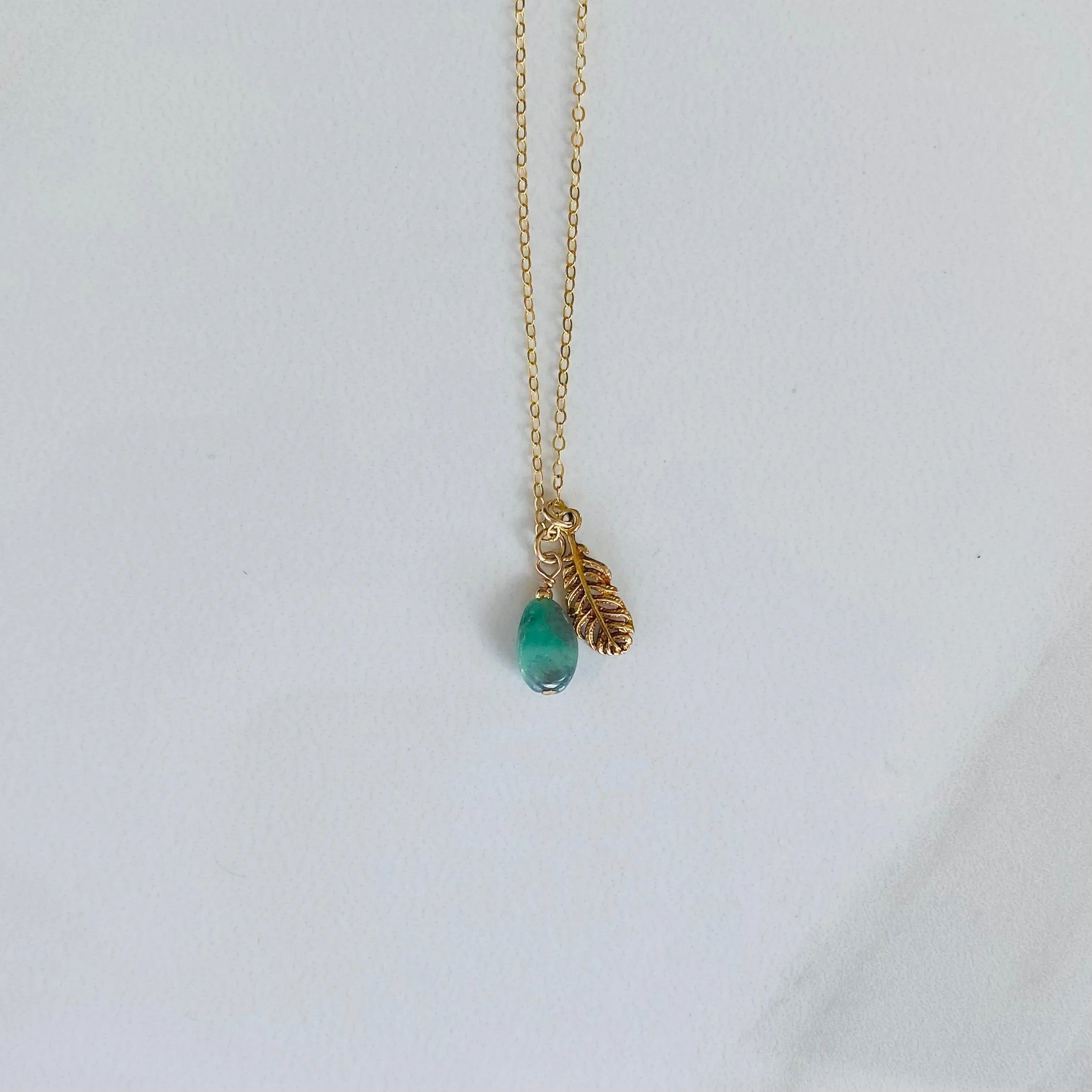 Emerald & Gold Feather Necklace