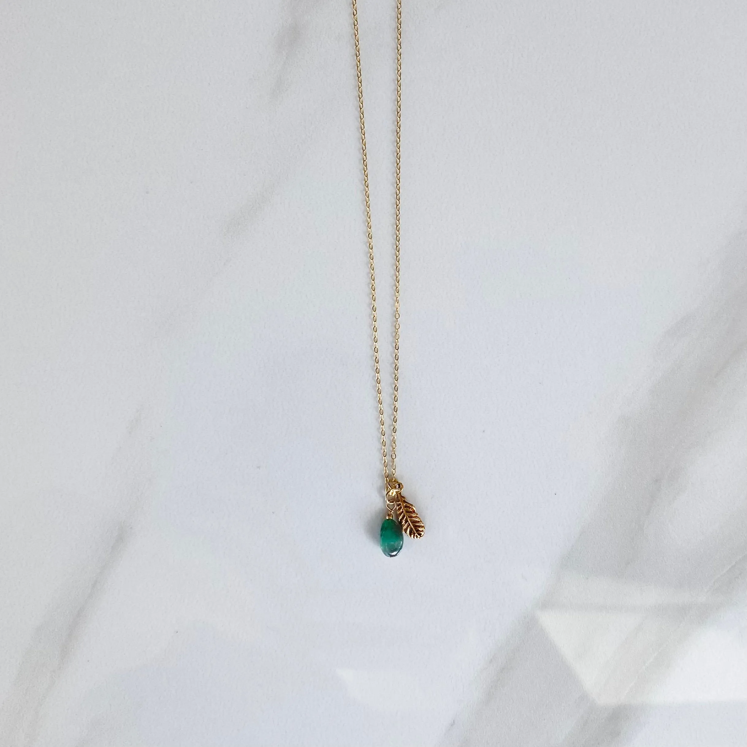 Emerald & Gold Feather Necklace
