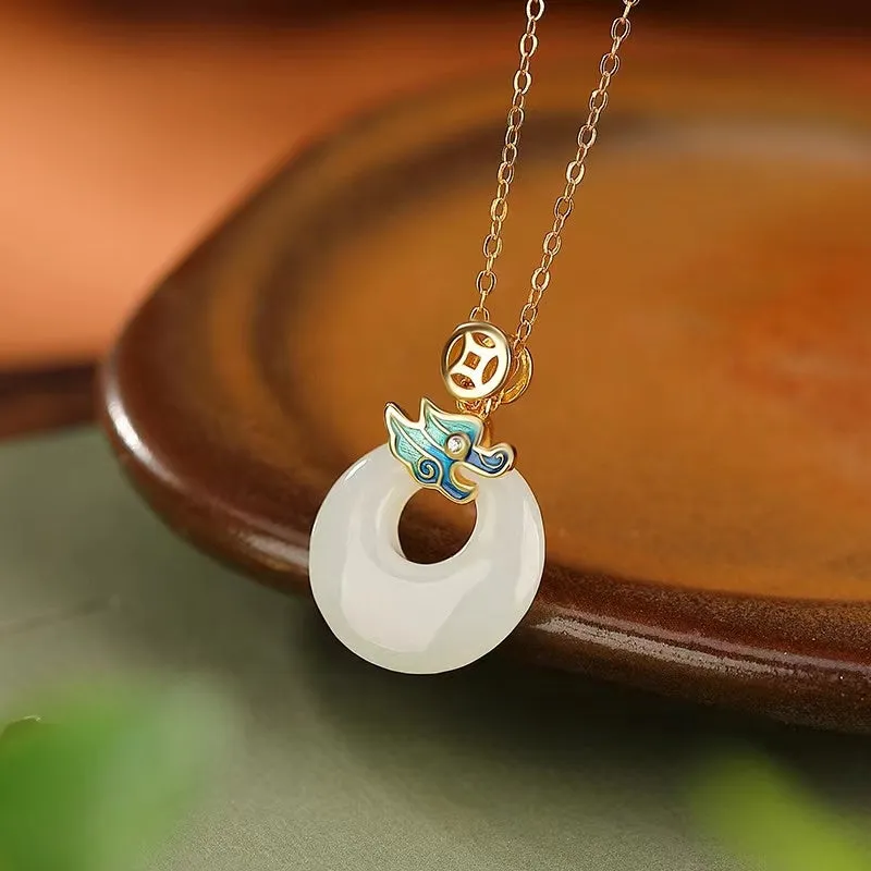 Enamel Dragon Jade Necklace Pendant -Fortune Prosperity