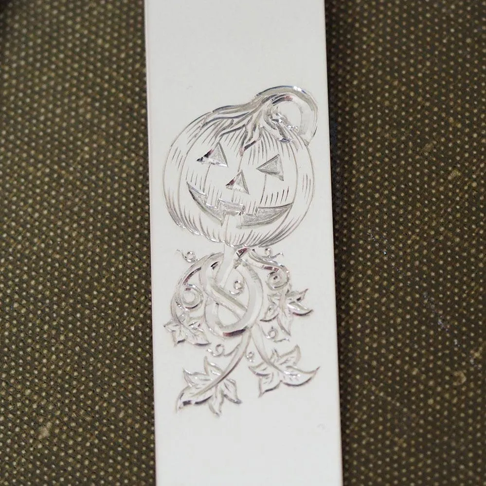 Engraved Halloween Pumpkin Sterling Silver Bookmark