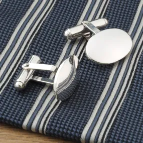 Engraved Sterling Silver Domed Oval Swivel Torpedo Cufflinks