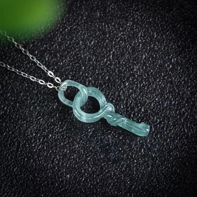 Fengshui Key Necklace-Natural Ice Jade