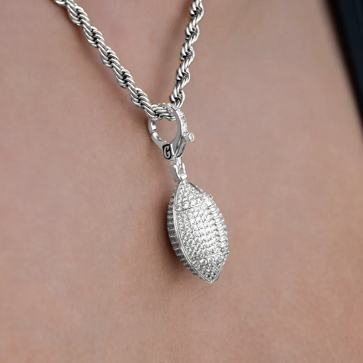 Football Clip On Pendant in White Gold