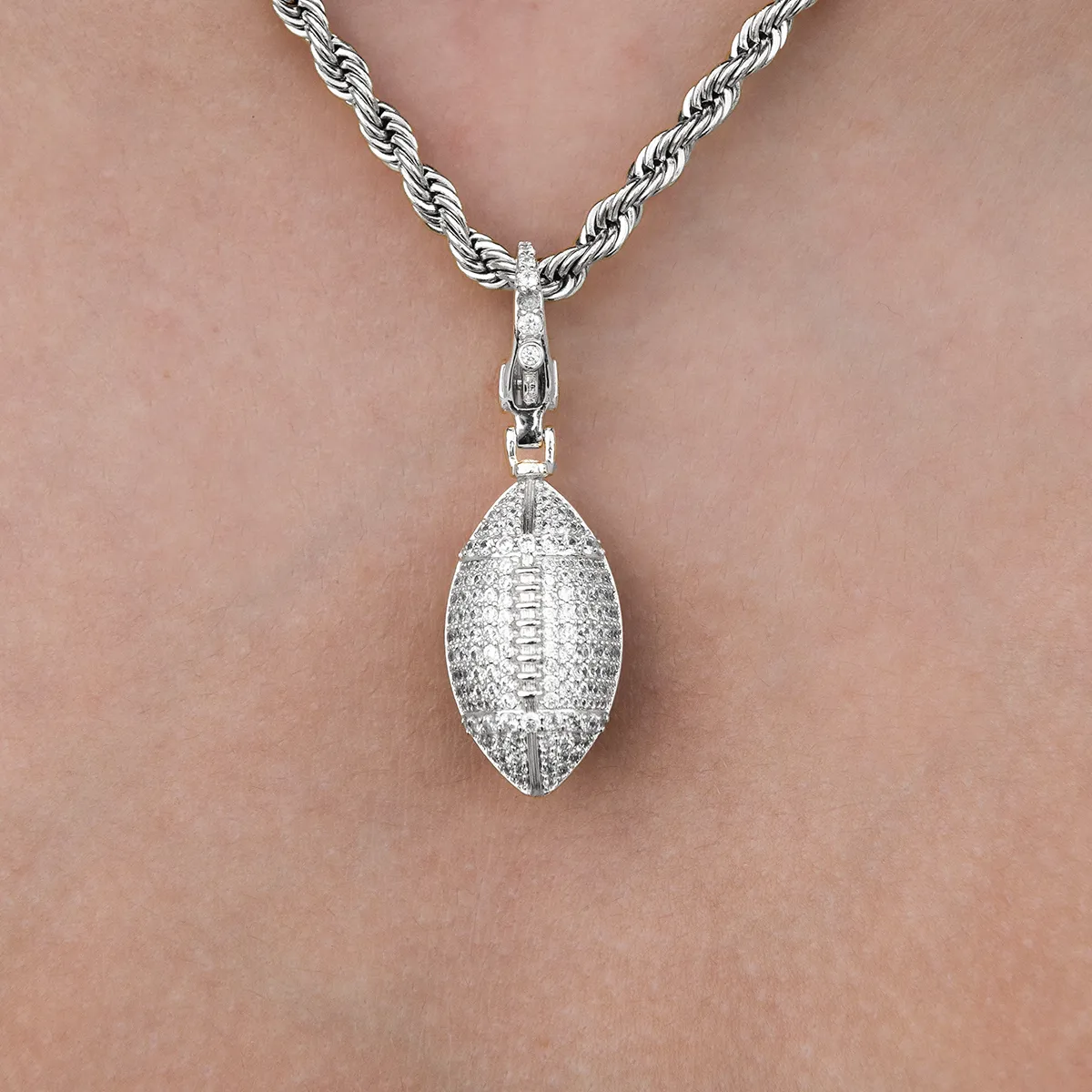 Football Clip On Pendant in White Gold