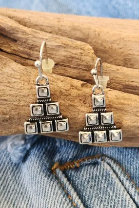 Geo Stack Silver Earrings