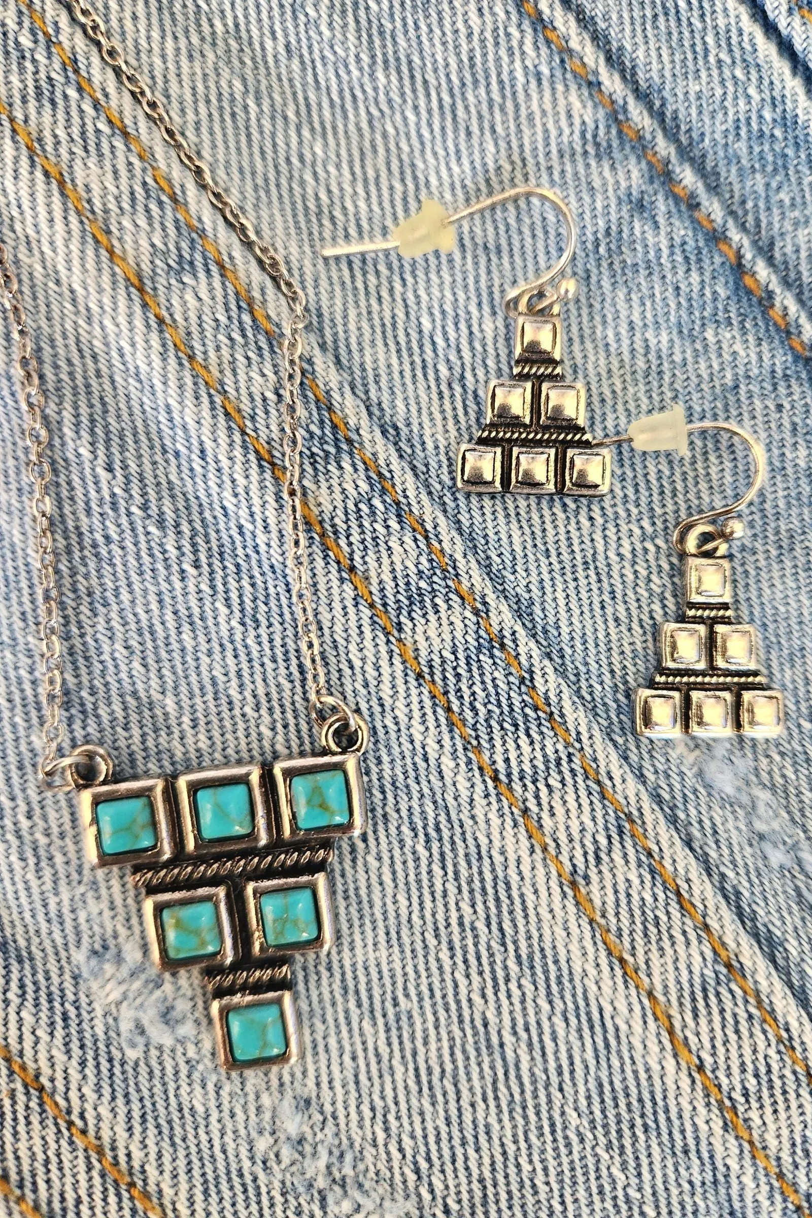 Geo Stack Silver Earrings