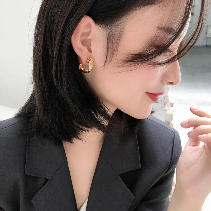 Gold 20mm Triple Hoop Clip Angle Adjustable Spiral Clip On Earrings