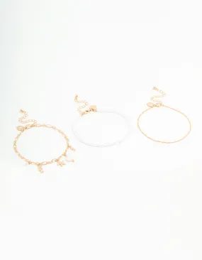 Gold Pearl Sea Anklets 3-Pack