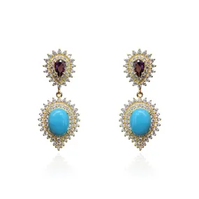 Gold Plated Turquoise and Amethyst CZ Drop Dressy Earrings