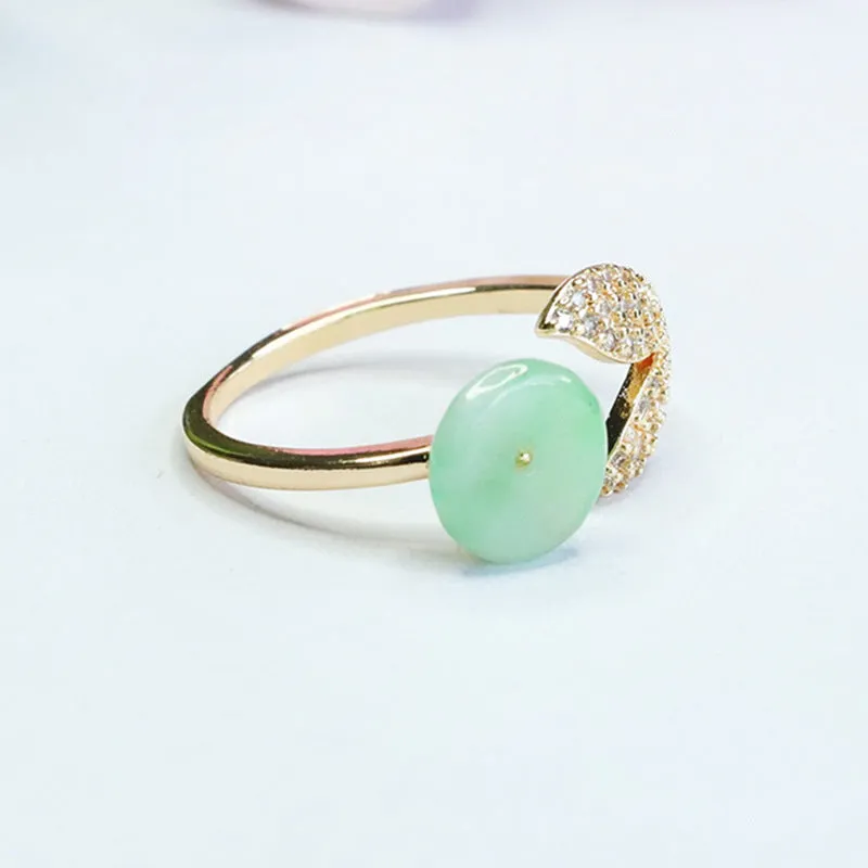 Golden Jade Ring - Adjustable Sterling Silver Green Ping An Buckle Myanmar A-grade Jade Fortune's Favor