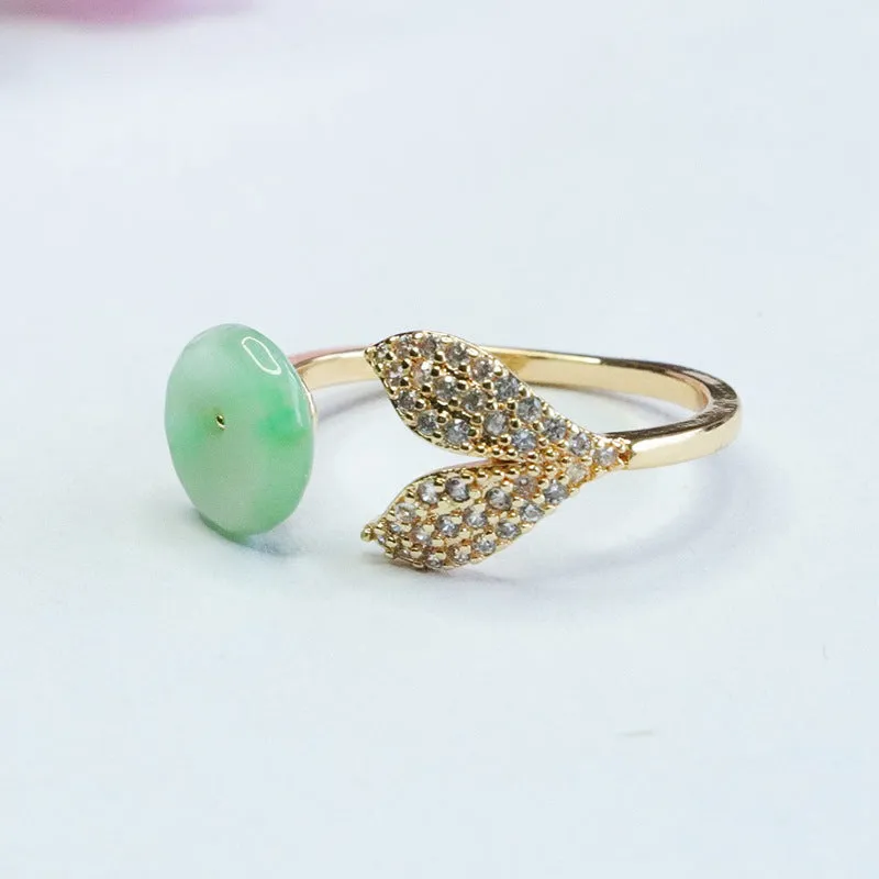 Golden Jade Ring - Adjustable Sterling Silver Green Ping An Buckle Myanmar A-grade Jade Fortune's Favor
