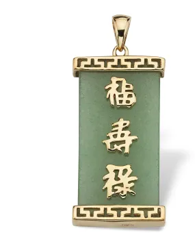 Green Jade Good Luck Pendant in 14k Gold Plated .925 Sterling Silver | Green