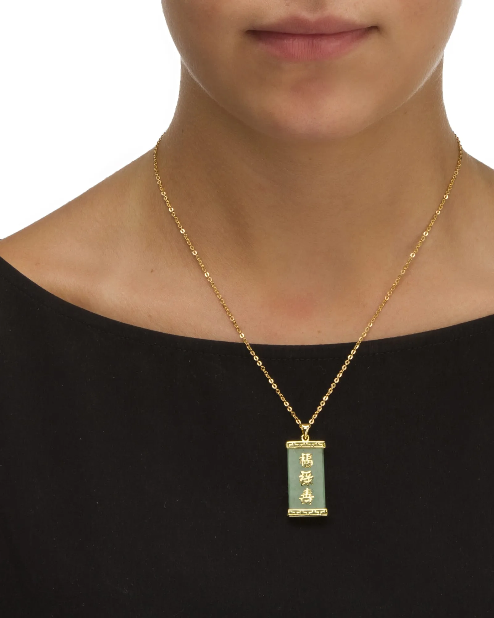 Green Jade Good Luck Pendant in 14k Gold Plated .925 Sterling Silver | Green