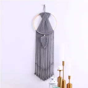 Grey Dream Catcher Wall Hanging Macrame with Tassels