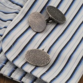 Hammered Oxidised Sterling Silver Luxury Oval Chain Cufflinks