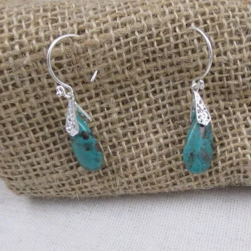 Handmade Natural Turquoise Teardrop Earrings - Sterling Silver