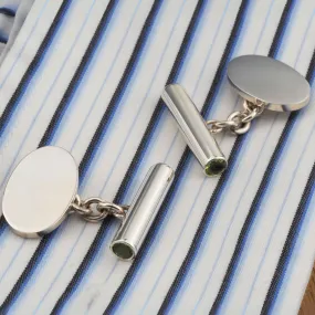 Handmade Sterling Silver Peridot Cufflinks Engraved Initials