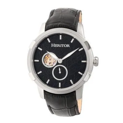 Heritor Automatic Callisto Semi-Skeleton Leather-Band Watch
