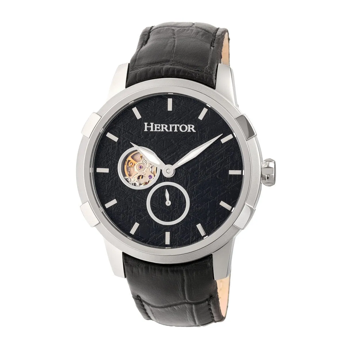 Heritor Automatic Callisto Semi-Skeleton Leather-Band Watch