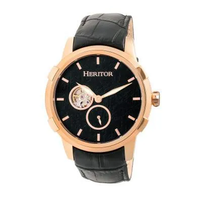 Heritor Automatic Callisto Semi-Skeleton Leather-Band Watch