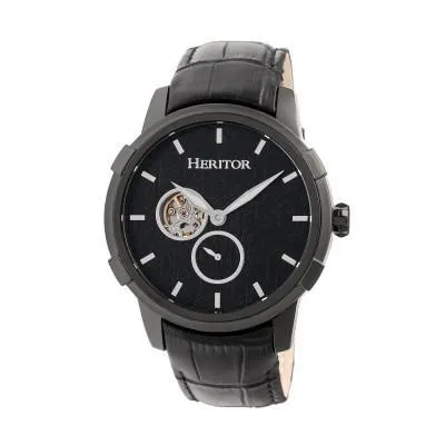 Heritor Automatic Callisto Semi-Skeleton Leather-Band Watch