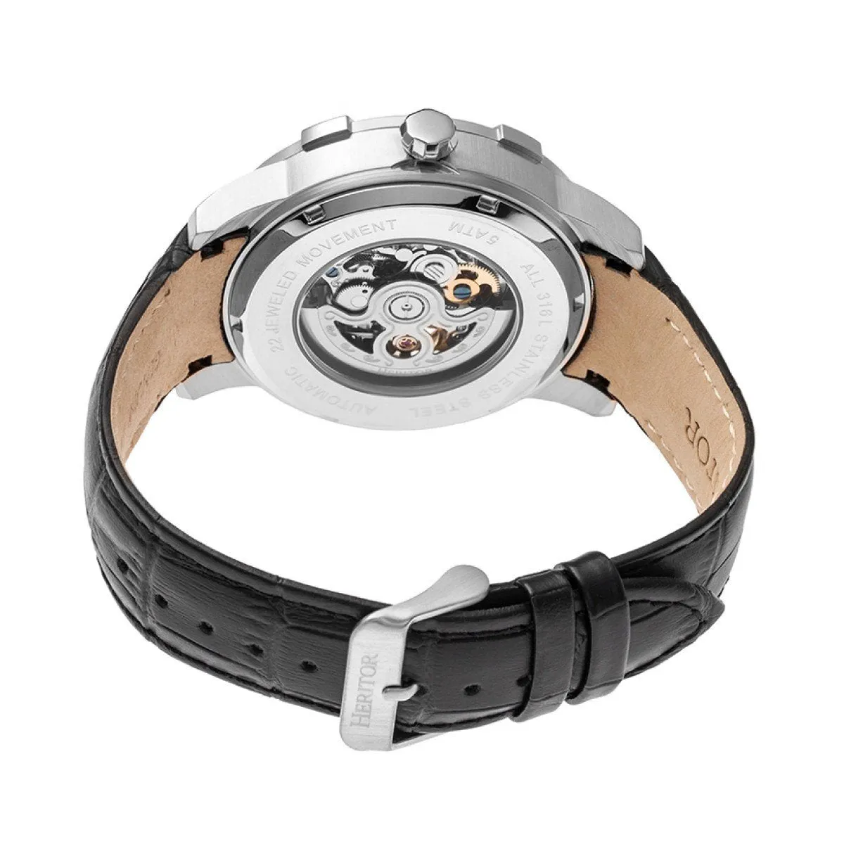 Heritor Automatic Callisto Semi-Skeleton Leather-Band Watch