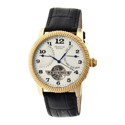 Heritor Automatic Piccard Semi-Skeleton Leather-Band Watch