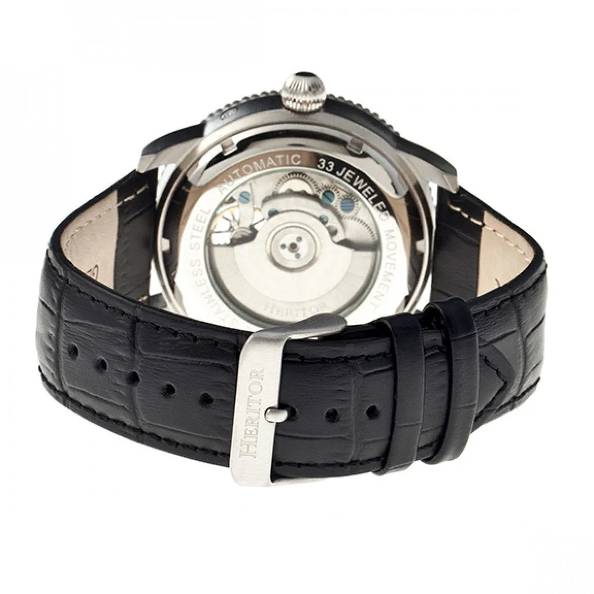 Heritor Automatic Piccard Semi-Skeleton Leather-Band Watch