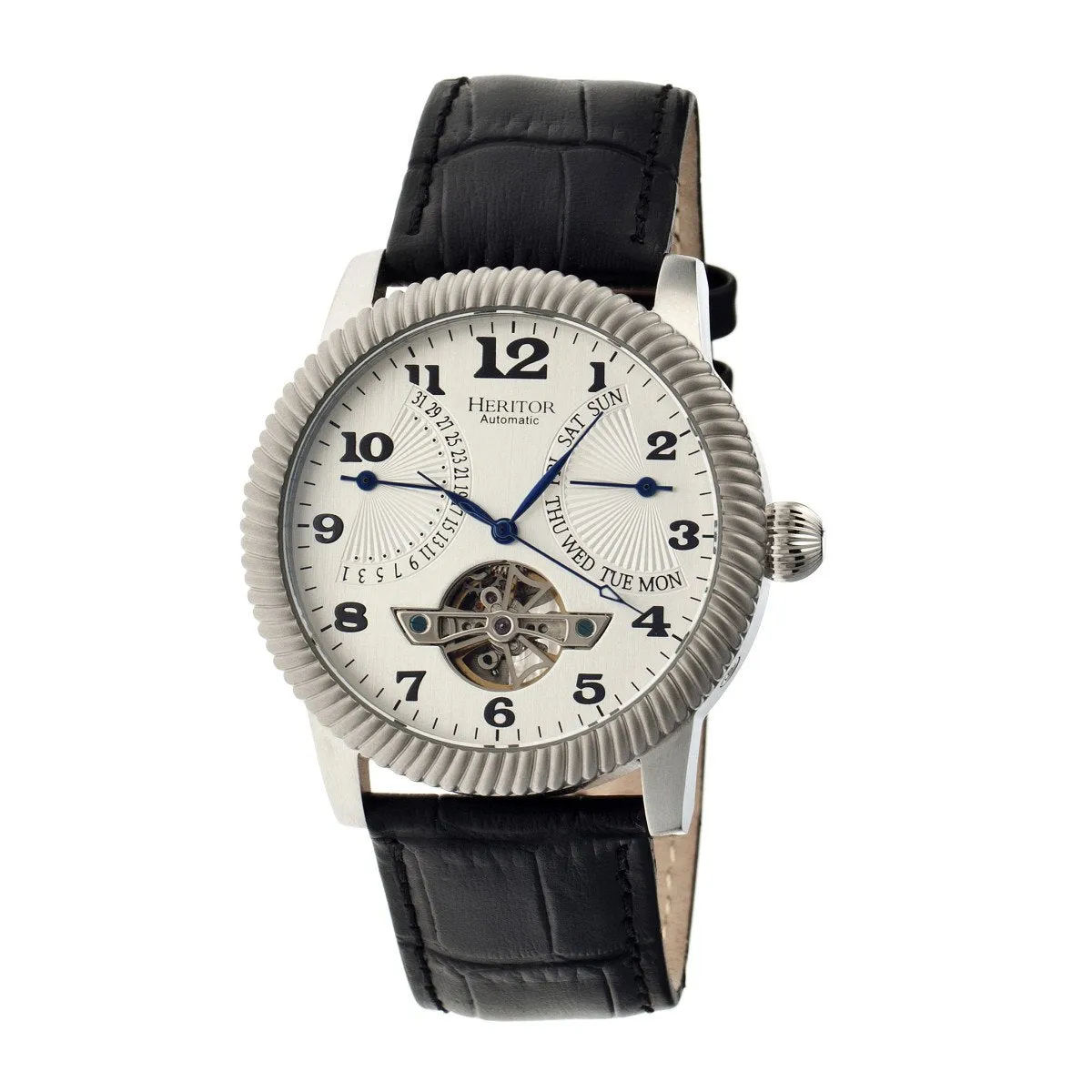 Heritor Automatic Piccard Semi-Skeleton Leather-Band Watch