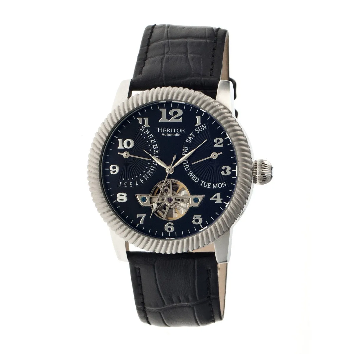 Heritor Automatic Piccard Semi-Skeleton Leather-Band Watch