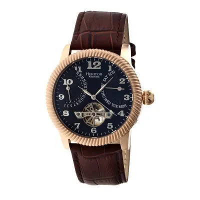 Heritor Automatic Piccard Semi-Skeleton Leather-Band Watch