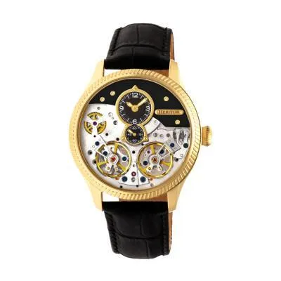 Heritor Automatic Winthrop Leather-Band Skeleton Watch