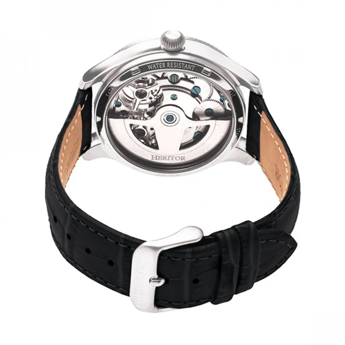 Heritor Automatic Winthrop Leather-Band Skeleton Watch
