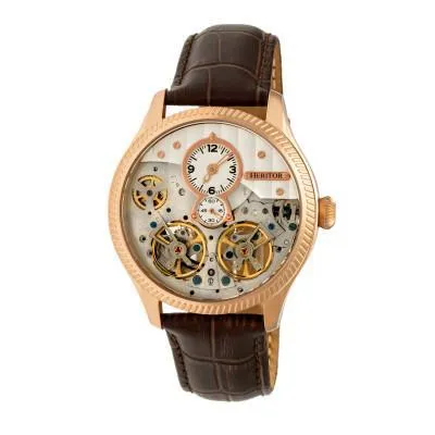 Heritor Automatic Winthrop Leather-Band Skeleton Watch