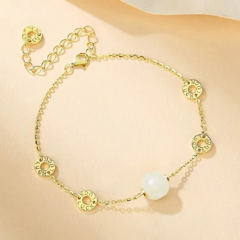 Hetian Jade Beads Silver Bracelet-Inner Peace